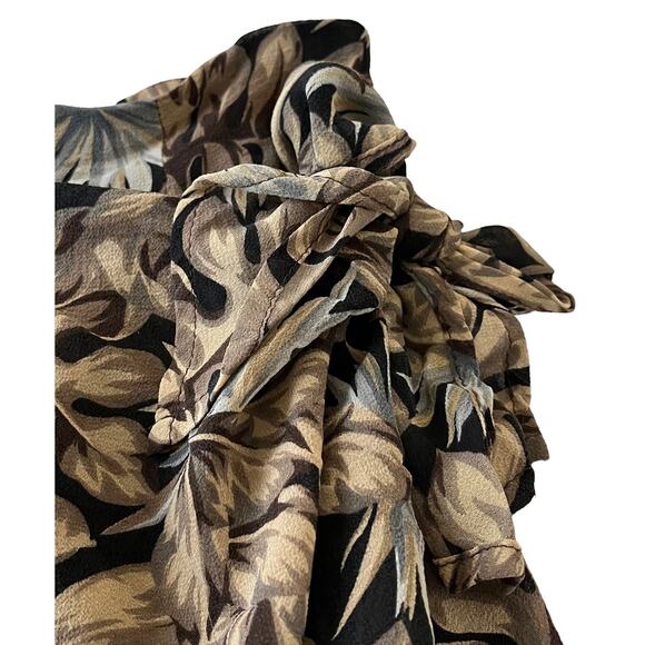 VALERIE STEVENS SILK WRAP AROUND MIDI SKIRT, WOMENS, 16, BROWN TAN BLUE FLORAL - Picture 7 of 11